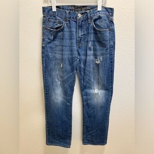 American Eagle Original Straight Jeans Distressed Cotton Denim Blue Mens 31/32